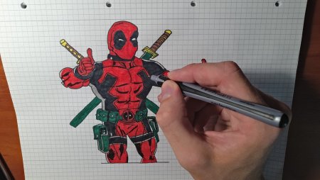 Дэдпул по клеточкам в тетради