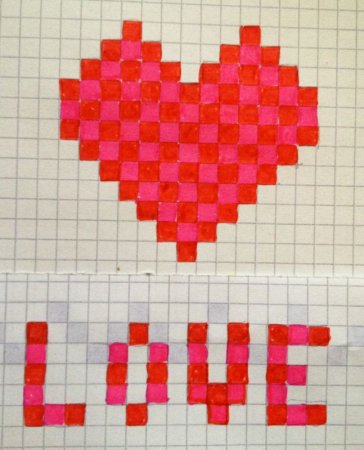 Сердечко в клеточку в тетради
