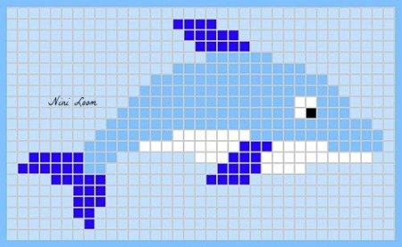 Дельфин по клеточкам