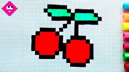 Вишня по клеточкам в тетради лёгкие