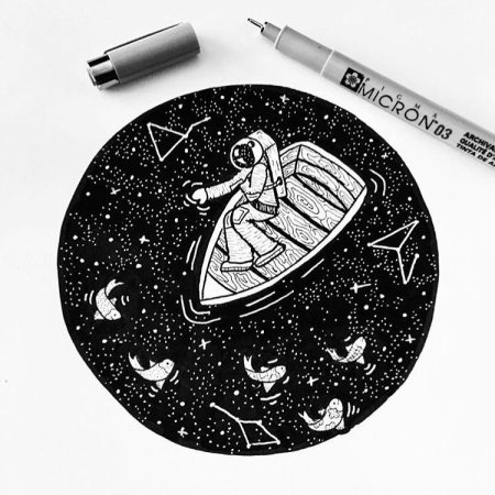 Космос черной гелевой ручкой