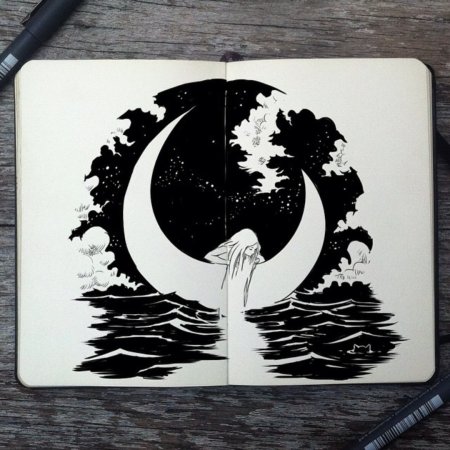 Рисунки тушью в скетчбуке