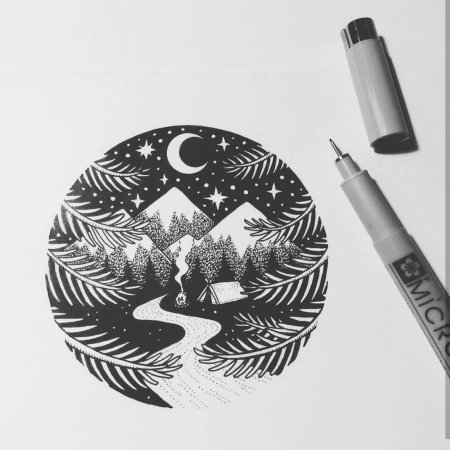 Новогодний скетч черной ручкой