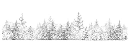 Рисованный черно белый лес зимой