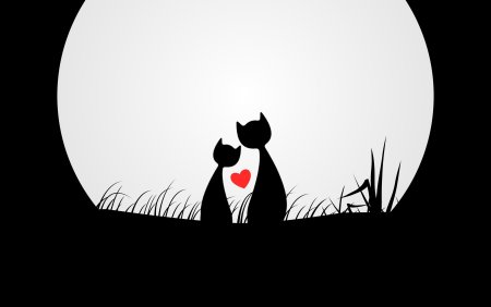 Силуэты котов на фоне Луны