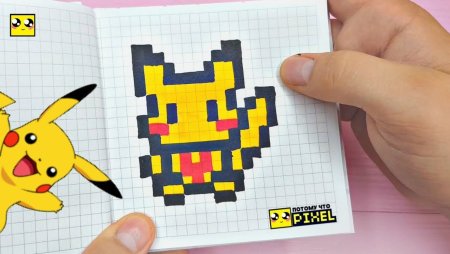 Рисунки по клеточкам Пикачу маленький