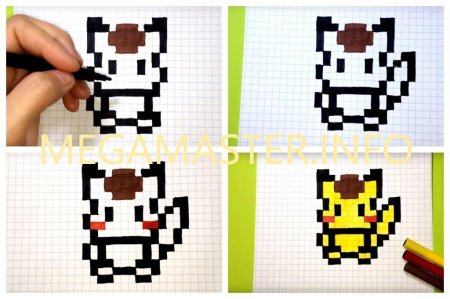 Рисунок по клеточкам легкий Пикачу