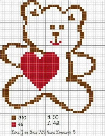 Медвежонок с сердечком по клеточкам