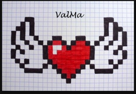 Сердце с крыльями по клеточкам