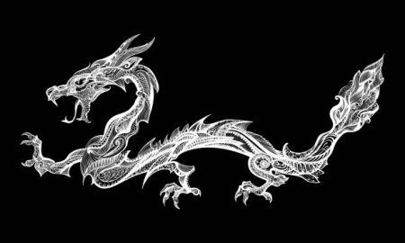 Белый дракон на черном фоне рисунки (49 фото)