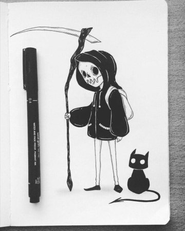 Рисунки в скетчбуке черной ручкой легкие