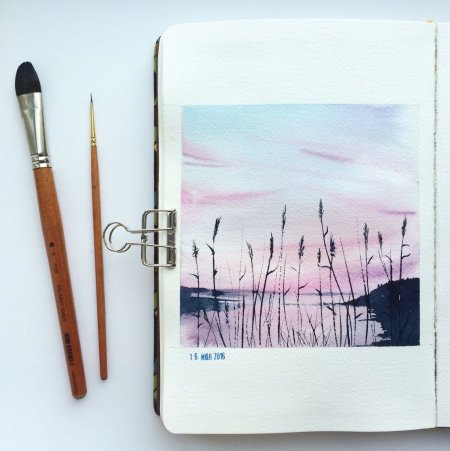 Рисунки акварелью на холсте