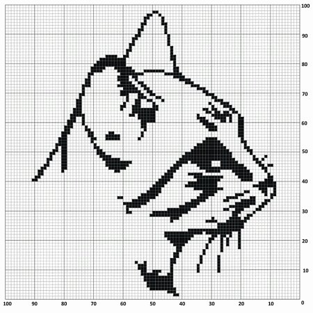 Монохромная вышивка кошки