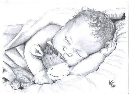 Младенец зарисовка карандашом