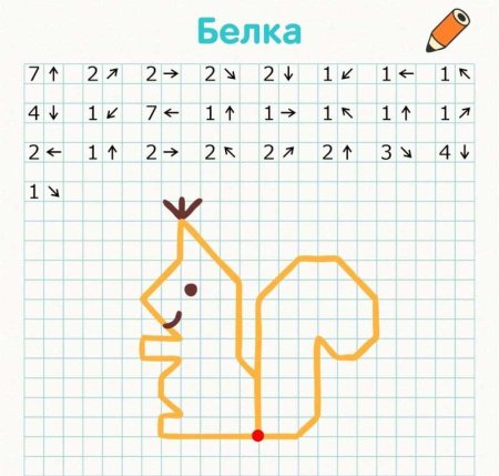 Графический диктант белка по клеточкам для дошкольников