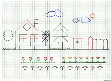 Изображение домика по клеточкам