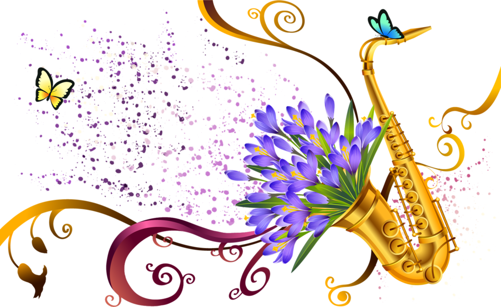 Музыкальные инструменты и цветы. Музыкальный клипарт. Музыкальный фон. Цветочные нотки. День весенней музыки