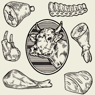 Мясо гравюра