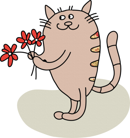 Мультяшный кот с цветами