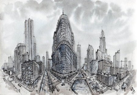 Современный городской пейзаж Графика