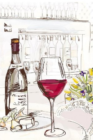 Скетч вино акварель