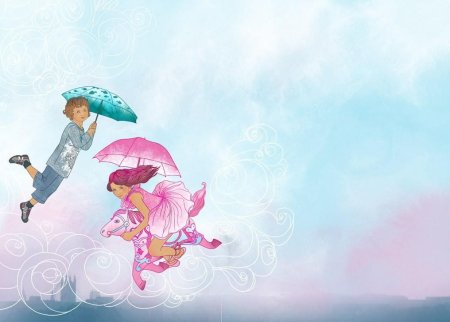 Девочка улетает на зонтике