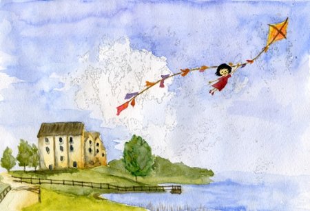 Дети запускают воздушного змея рисунки