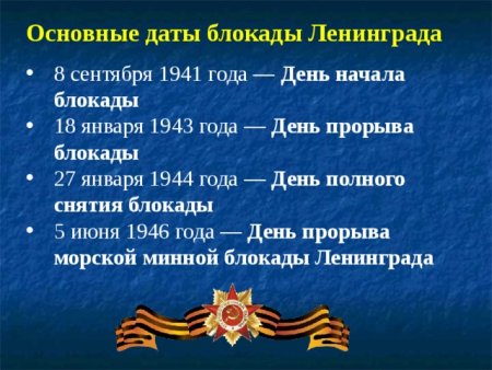 Основные даты блокады