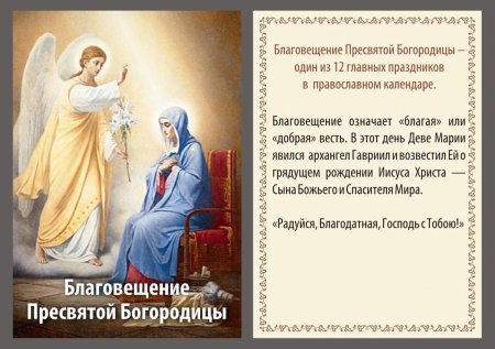Икона Благовещение Пресвятой Богородицы с тропарем