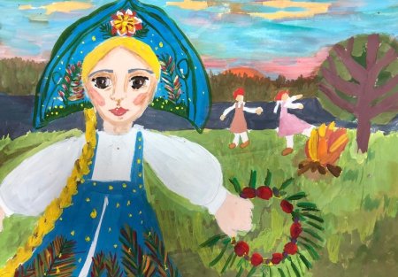 Детский рисунок на тему Иван Купала