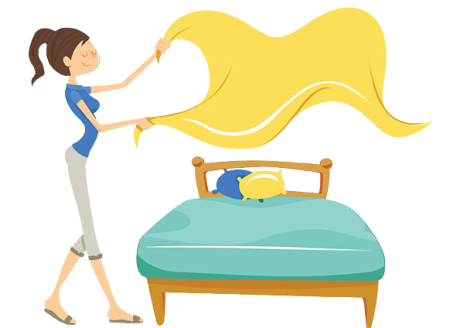 Ребенок заправляет постель рисованная