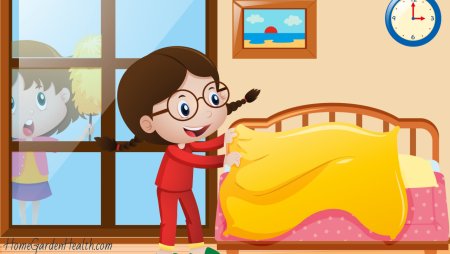 Ребенок застилает постель