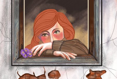 Девочка выглядывает из окна