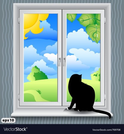Кошка на подоконнике вектор