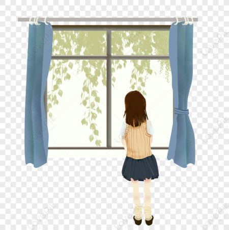 Мультяшная девочка в окне