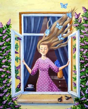 Девочка у окна рисунок