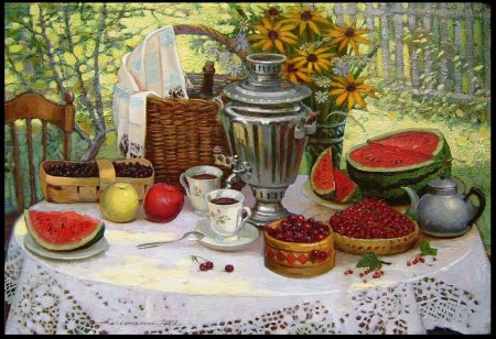 Деревенское чаепитие с самоваром