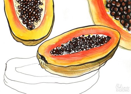 Папайя акварель