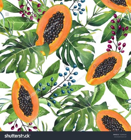 Папайя на белом арт паттерн