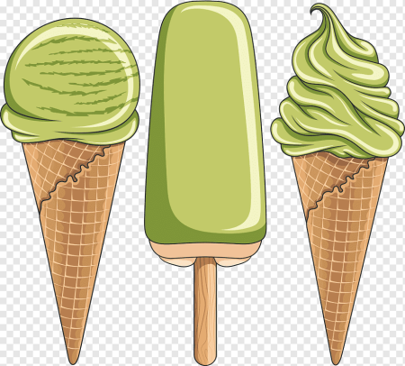 Мороженое в рожке на зеленом фоне