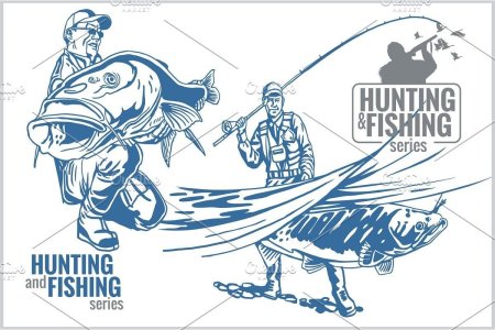 Надпись охота и рыбалка