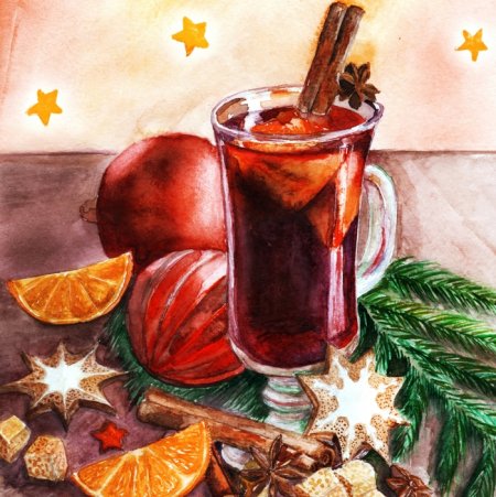 Новогодний глинтвейн акварелью