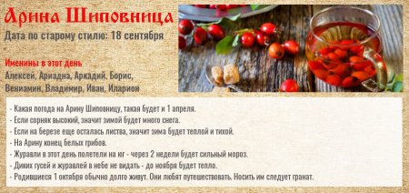 Арина Шиповница 1 октября народный календарь