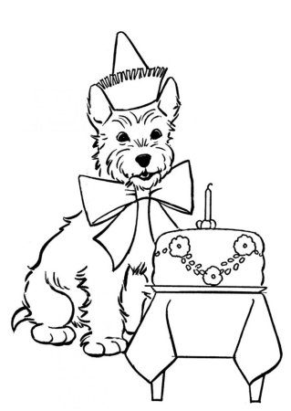 Раскраска собачка с днем рождения