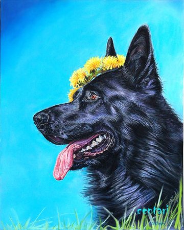 Вышивка черная овчарка