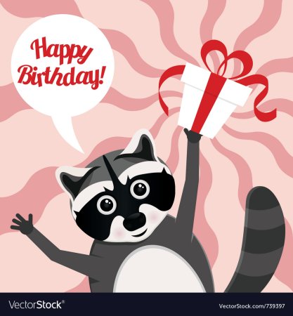 Открытка с енотом с днем рождения