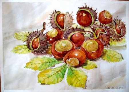 Каштан акварелью