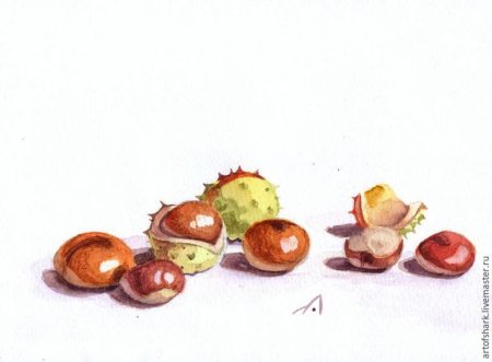 Каштан акварелью