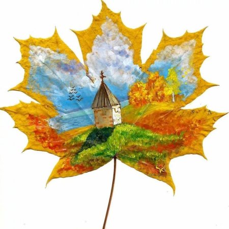 Рисование на кленовых листочках