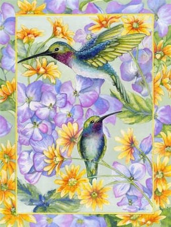 Батик Колибри и цветы